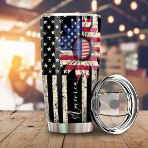 American Flag Sunflower Tumbler Cup Custom Car Accessories