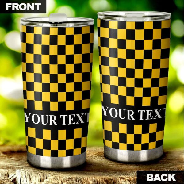 Black Yellow Checkered Personalized Tumbler Cup Stainless Steel Vacuum Insulated 20oz