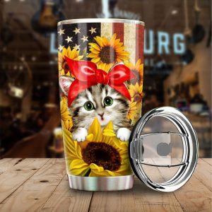 Cat Sunflower Tumbler Stainless Steel Custom American Flag