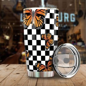 Checkerboard Butterfly Tumbler Stainless Steel Custom Pattern