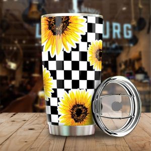 Checkerboard Sunflower Tumbler Stainless Steel Custom Car Accessories