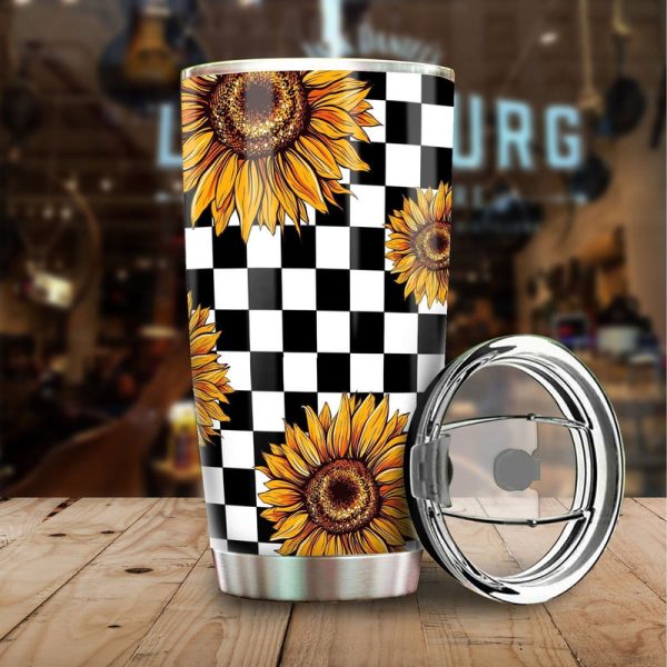 Checkerboard Sunflower Tumbler Stainless Steel Custom Interior