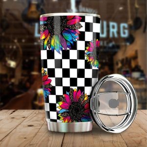 Checkerboard Sunflower Tumbler Stainless Steel Custom Leopard