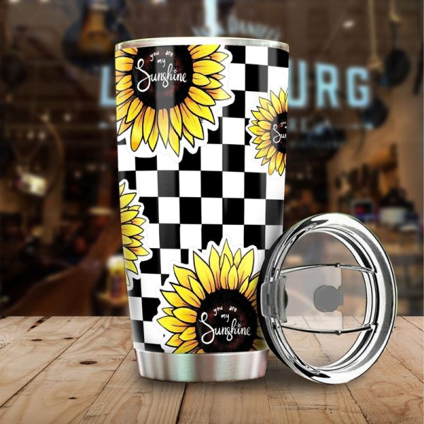 Checkerboard Sunflower Tumbler Stainless Steel Custom You Are My Sunshine