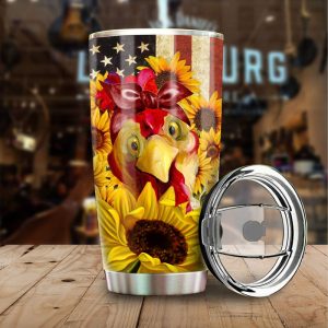 Chicken Sunflower Tumbler Stainless Steel Custom American Flag