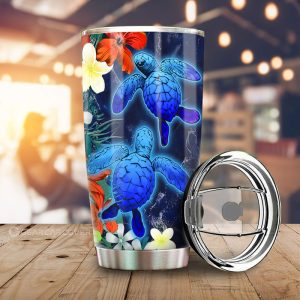 Couple Turtle Tumbler Custom Hibiscus Flowers Car Accessories