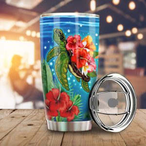 Hibiscus Plumeria Flower Turtle Tumbler Custom Sea Animal Car Accessories