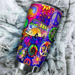 Peace Hippe Pattern Tumbler Stainless Steel Vacuum Insulated 20oz