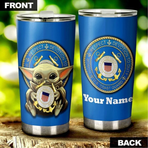 Personalized Military US Coast Guard Tumbler Cup Custom Name Car Accessories