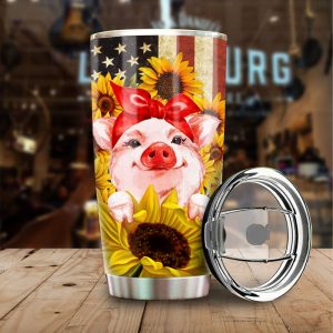 Pig Sunflower Tumbler Stainless Steel Custom American Flag