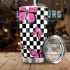 Pink Butterfly Tumbler Cup Stainless Steel Custom Checkerboard Pattern