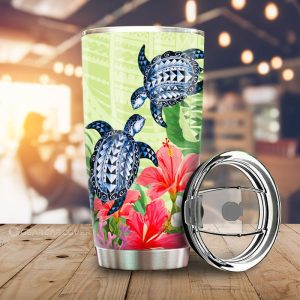 Polynesian Turtle Tumbler Cup Custom Flowers Car Accessories