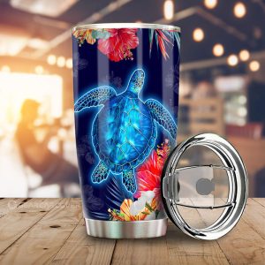 Sea Turtle Tumbler Custom Hibiscus Flower Car Accessories