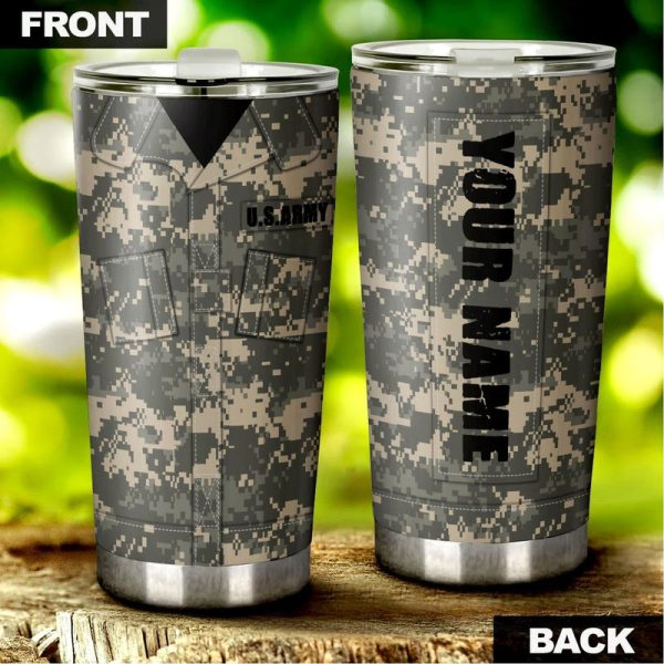 US Military Uniform Personalized Tumbler Stainless Steel Vacuum Insulated 20oz